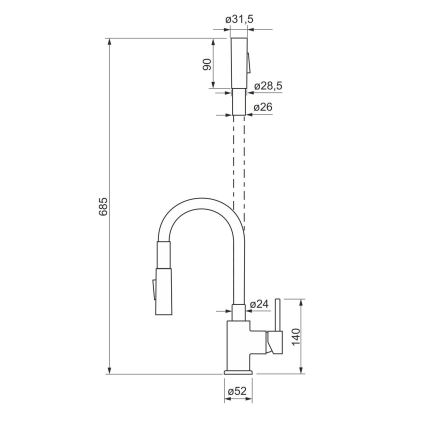 ALVEUS KI112111 - Hane m. fleksibel arm og spraye BEA 47 cm skinnende krom/sort