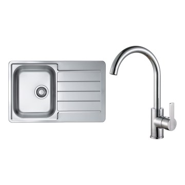 ALVEUS SET0026 - LINE Køkkenvask 79x50 cm + TONIA 29,5 cm satin/glans krom armatur