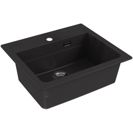 ALVEUS SETA23228 - Køkkenvask ATROX 59x50 cm + armatur med fleksibelt arm MINTAS 34 cm granit/mat sort