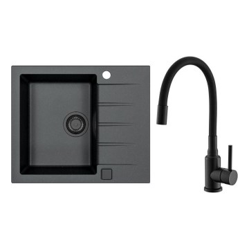 ALVEUS SETA23230 - Køkkenvask CADIT 59x50 cm + MINTAS armatur med fleksibel udtræk 34 cm granit/mat sort