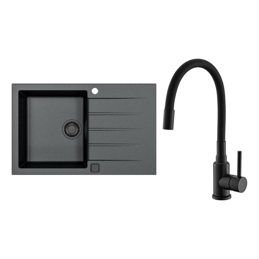 ALVEUS SETA23231 - Køkkenvask CADIT 79x50 cm + armatur med fleksibelt udtræk MINTAS 34 cm granit/mat sort