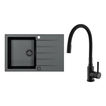 ALVEUS SETA23231 - Køkkenvask CADIT 79x50 cm + køkkenarmatur med fleksibel tud MINTAS 34 cm granit/mat sort