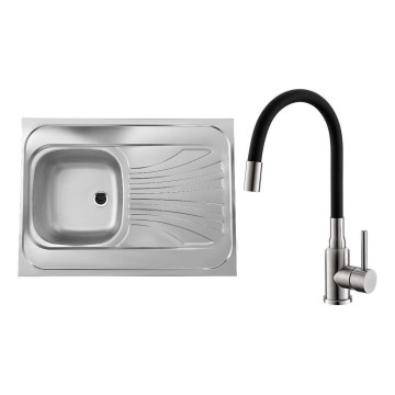 ALVEUS SETA24019 - Køkkenvask CLASSIC 80x60 cm + vandhane med fleksibelt udløb MINTAS 34 cm børstet rustfrit stål/sort