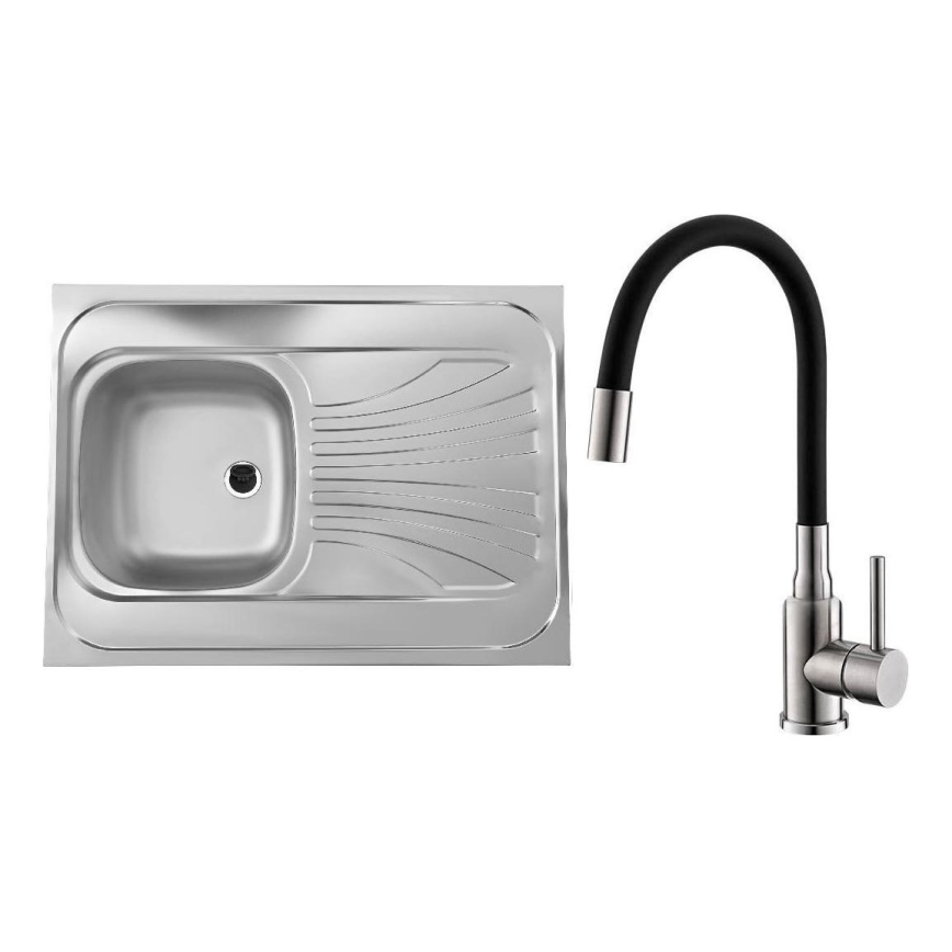 ALVEUS SETA24019 - Køkkenvask CLASSIC 80x60 cm + vandhane med fleksibelt udløb MINTAS 34 cm børstet rustfrit stål/sort