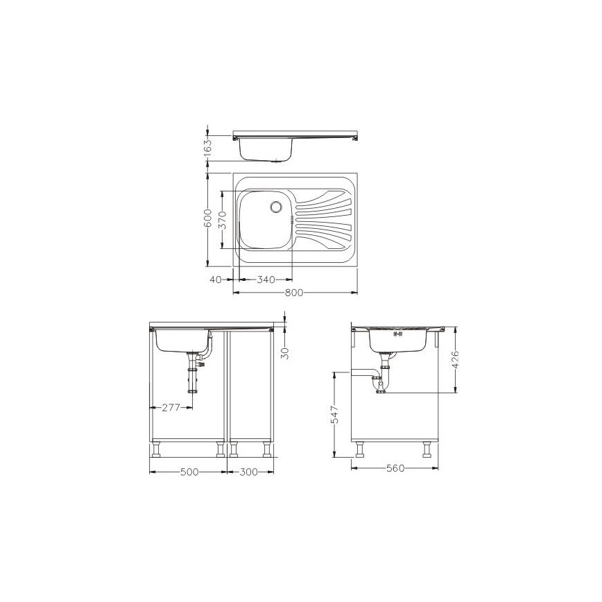 ALVEUS SETA24019 - Køkkenvask CLASSIC 80x60 cm + køkkenarmatur med fleksibel tud MINTAS 34 cm rustfrit stål/sort