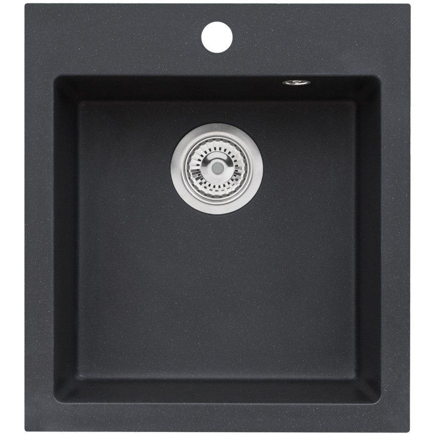 ALVEUS SETA737 - Køkkenvask CORTINA 50x45 cm + Bordvaskebatteri med fleksibel tud TONIA 29,5 cm granit/mat sort
