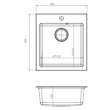 ALVEUS SETA737 - Køkkenvask CORTINA 50x45 cm + Bordvaskebatteri med fleksibel tud TONIA 29,5 cm granit/mat sort