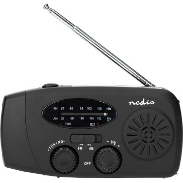 AM/FM-radio med håndsving, solcellepanel og LED-lommelygte – 2000 mAh batteri