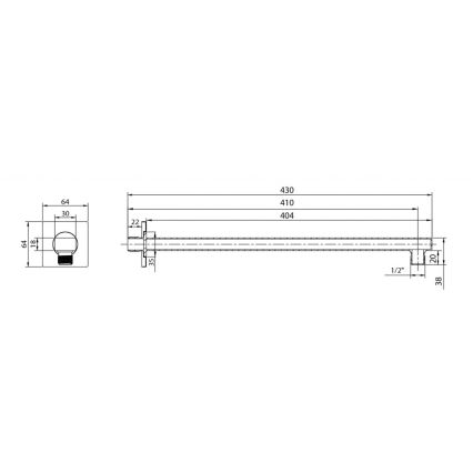 Aqualine - Brusearm kantet 40,4 cm skinnende krom