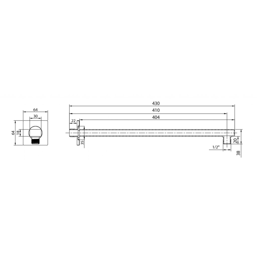 Aqualine - Brusearm kantet 40,4 cm skinnende krom