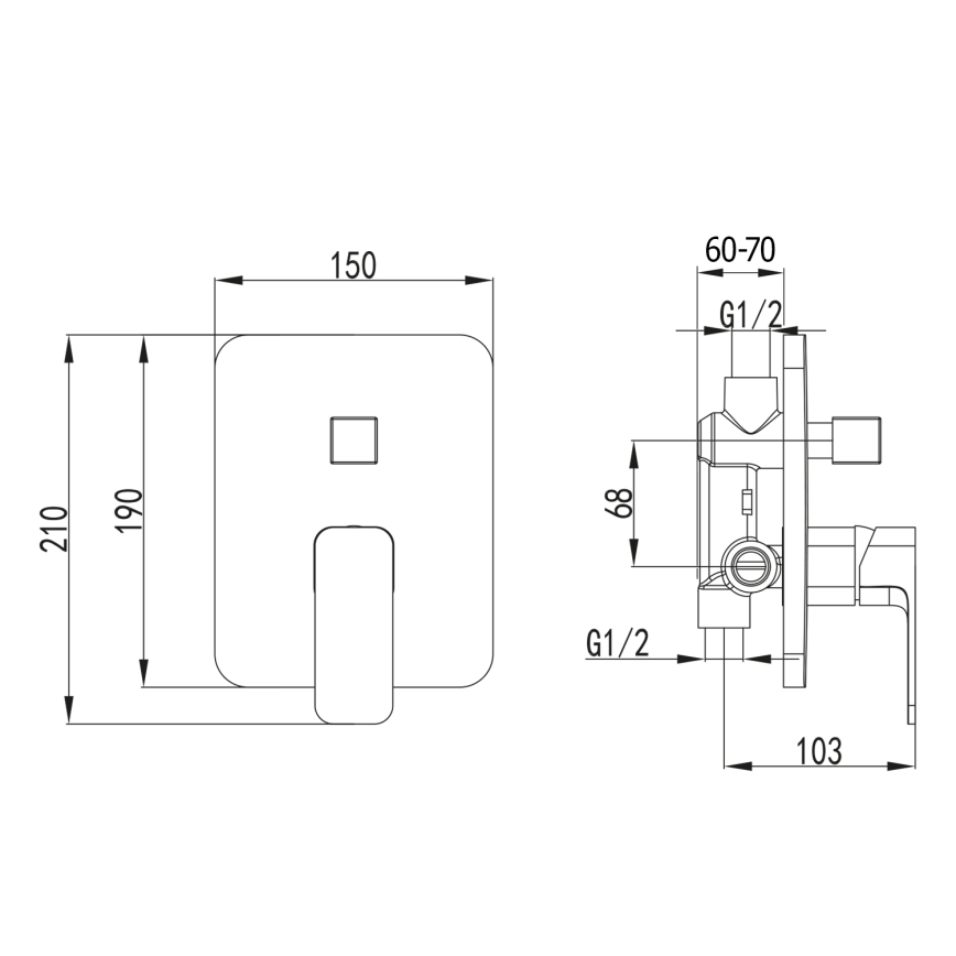 Aqualine - Brusehane for skjult installation FACTOR skinnende krom