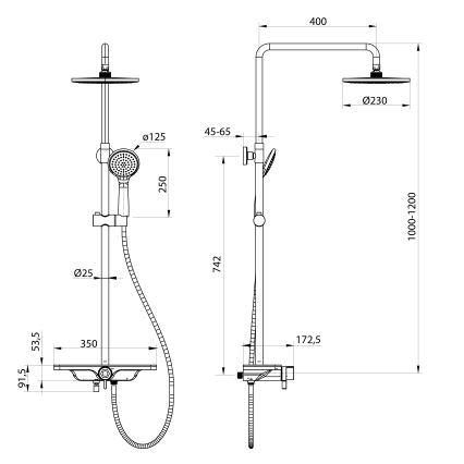Aqualine - Brusesæt med armatur ARONA mat sort