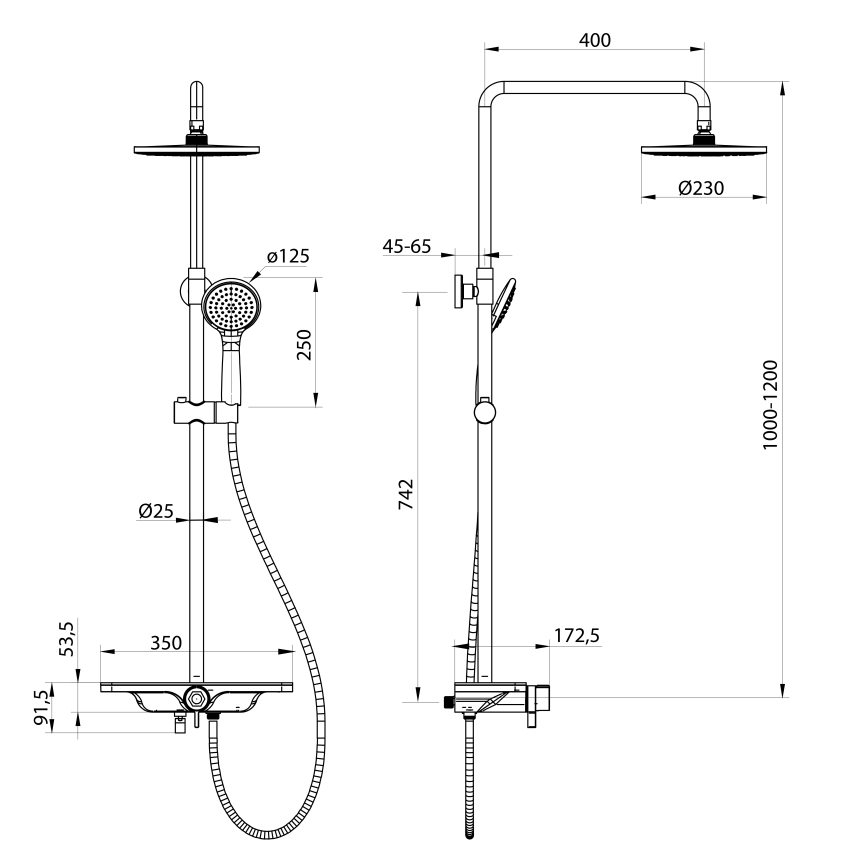 Aqualine - Brusesæt med armatur ARONA mat sort