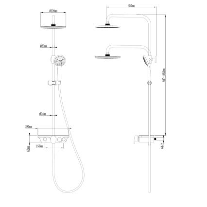 Aqualine - Brusesæt med blandingsbatteri, blank krom/hvid