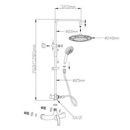 Aqualine - Brusesæt med KASIOPEA blandingsbatteri, blank krom