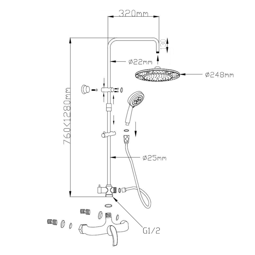 Aqualine - Brusesæt med KASIOPEA blandingsbatteri, blank krom