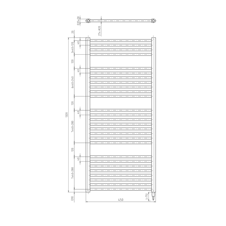 Aqualine - DIRECT-E elektrisk badeværelsesradiator 400W 132x45 cm mat sort