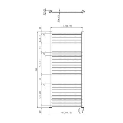 Aqualine - Elektrisk badeværelsesradiator DIRECT-E 300W 96x45 cm mat sort