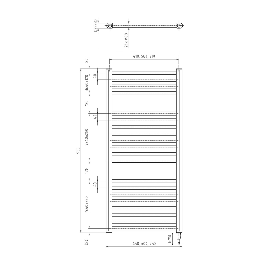 Aqualine - Elektrisk badeværelsesradiator DIRECT-E 300W 96x45 cm mat sort