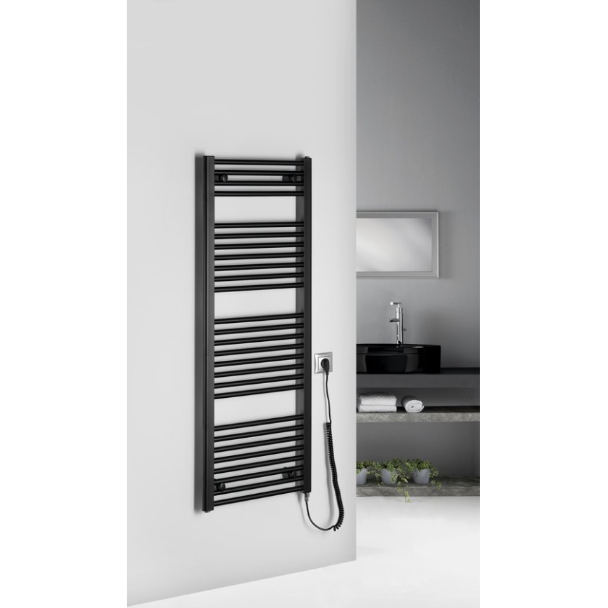 Aqualine - Elektrisk badeværelsesradiator DIRECT-E 400W/230V 132 cm mat sort lige