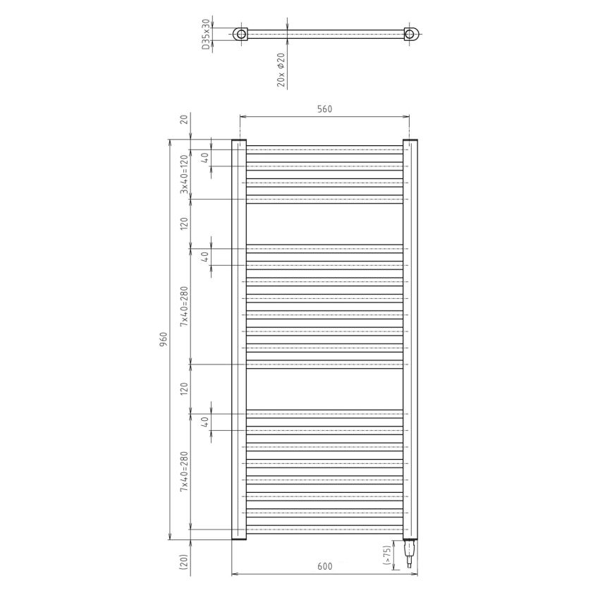 Aqualine - Elektrisk badeværelsesradiator DIRECT-E 400W/230V 96 cm hvid lige