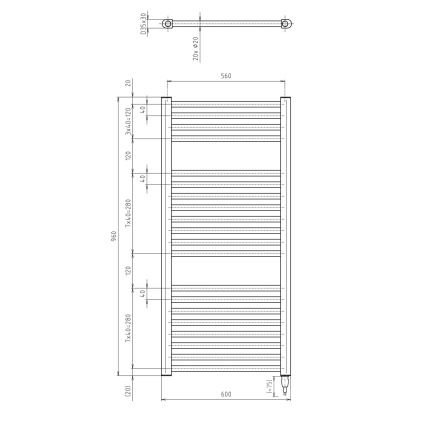 Aqualine - Elektrisk badeværelsesradiator DIRECT-E 400W/230V 96 cm mat sort lige