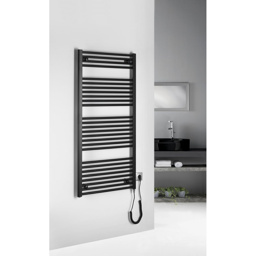 Aqualine - Elektrisk badeværelsesradiator DIRECT-E 600W/230V 132 cm mat sort lige