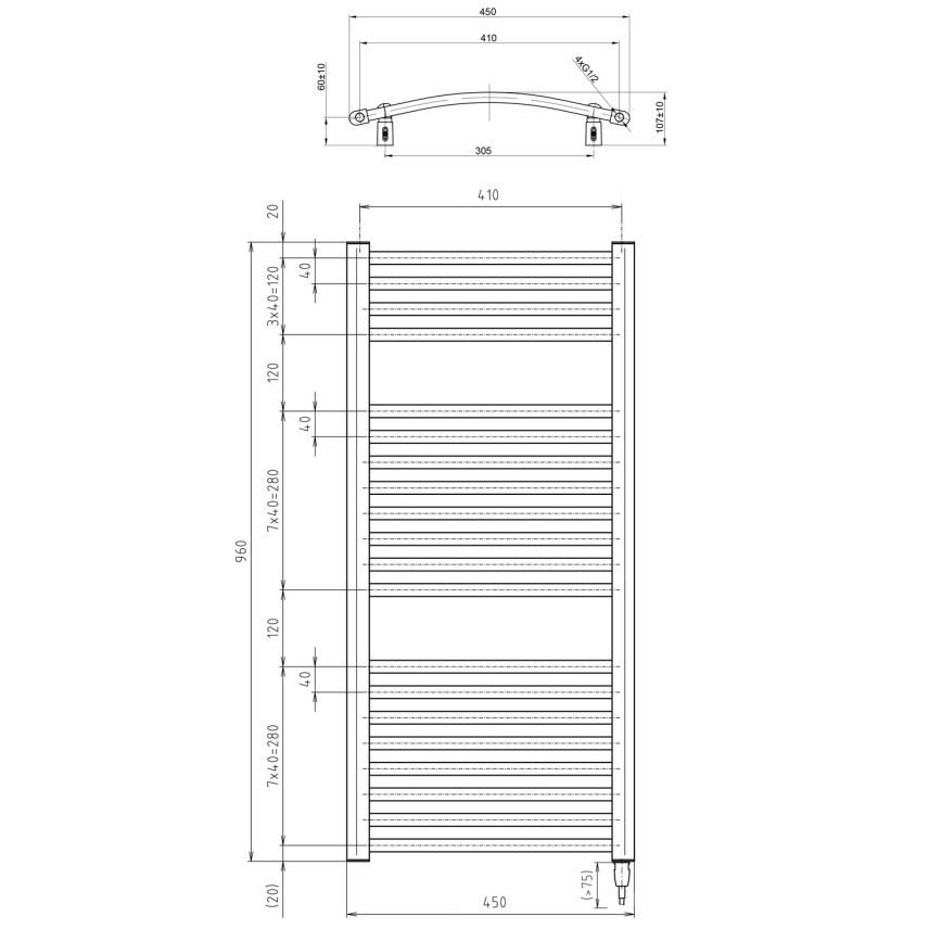 Aqualine - Elektrisk badeværelsesradiator ORBIT-E 300W/230V 96 cm hvid rund