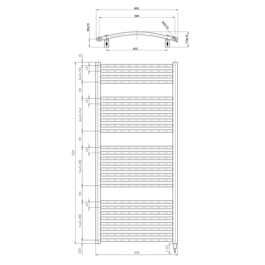 Aqualine - Elektrisk badeværelsesradiator ORBIT-E 600W 132x60 cm, hvid, rund