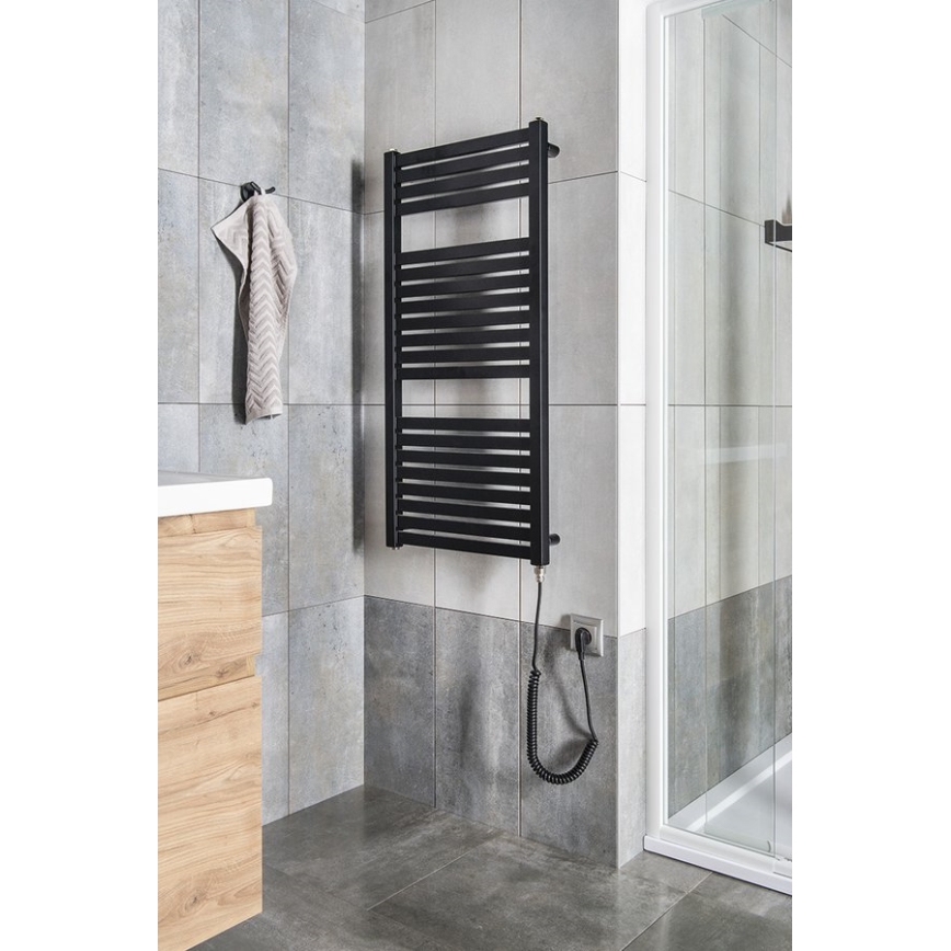 Aqualine - Elektrisk badeværelsesradiator TONDI-E 300W/230V 97 cm mat sort kantet