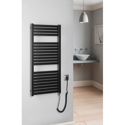 Aqualine - Elektrisk badeværelsesradiator TONDI-E 300W/230V 97 cm mat sort kantet