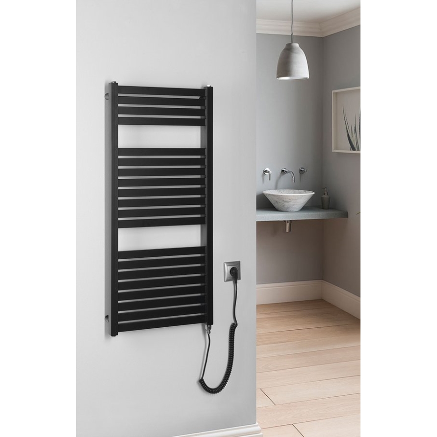 Aqualine - Elektrisk badeværelsesradiator TONDI-E 300W/230V 97 cm mat sort kantet