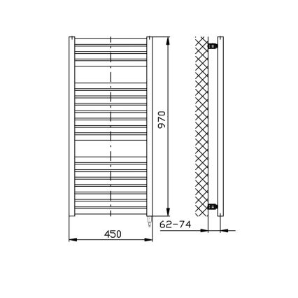 Aqualine - Elektrisk badeværelsesradiator TONDI-E 300W/230V 97 cm mat sort kantet