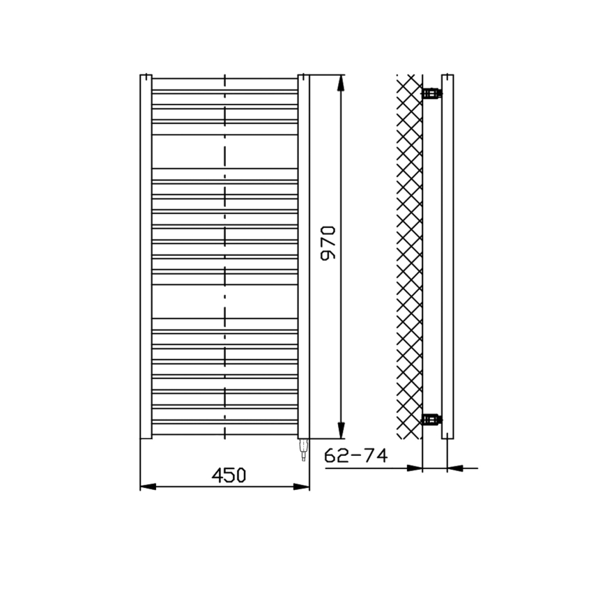 Aqualine - Elektrisk badeværelsesradiator TONDI-E 300W/230V 97 cm mat sort kantet