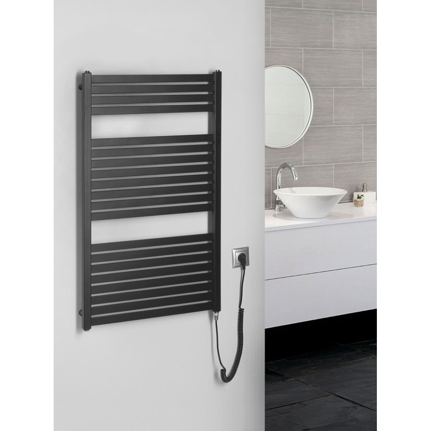 Aqualine - Elektrisk badeværelsesradiator TONDI-E 400W/230V 97 cm mat sort lige