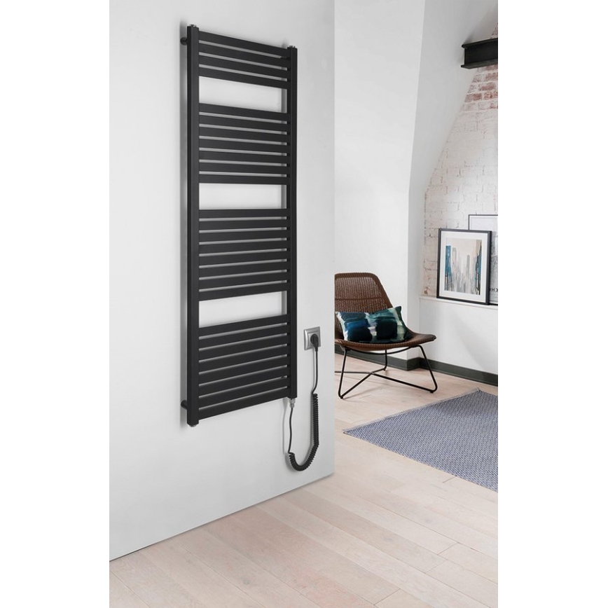 Aqualine - Elektrisk badeværelsesradiator TONDI-E 500W/230V 133 cm mat sort lige