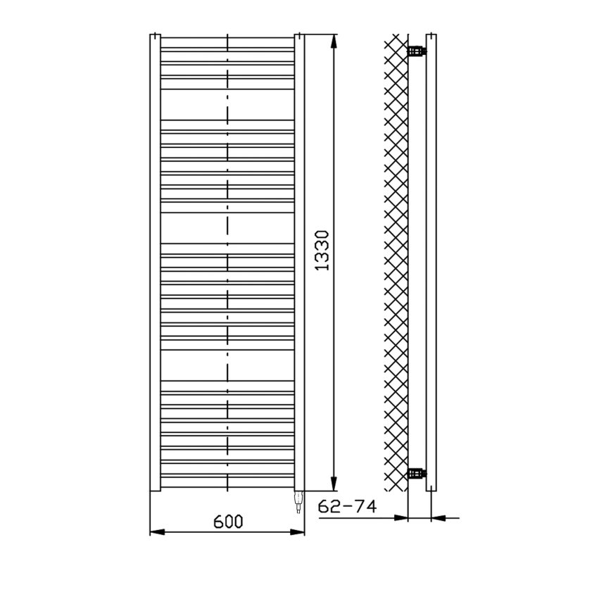 Aqualine - Elektrisk badeværelsesradiator TONDI-E 600W 133x60 cm hvid