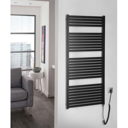 Aqualine - Elektrisk badeværelsesradiator TONDI-E 600W/230V 133 cm mat sort lige