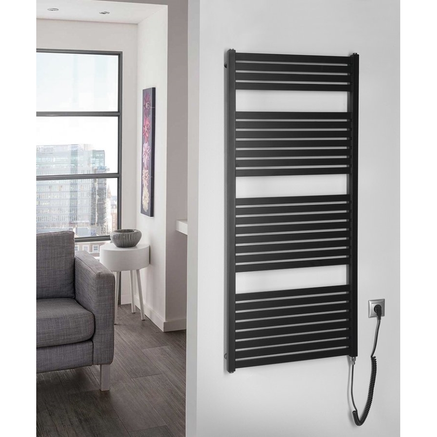 Aqualine - Elektrisk badeværelsesradiator TONDI-E 600W/230V 133 cm mat sort lige