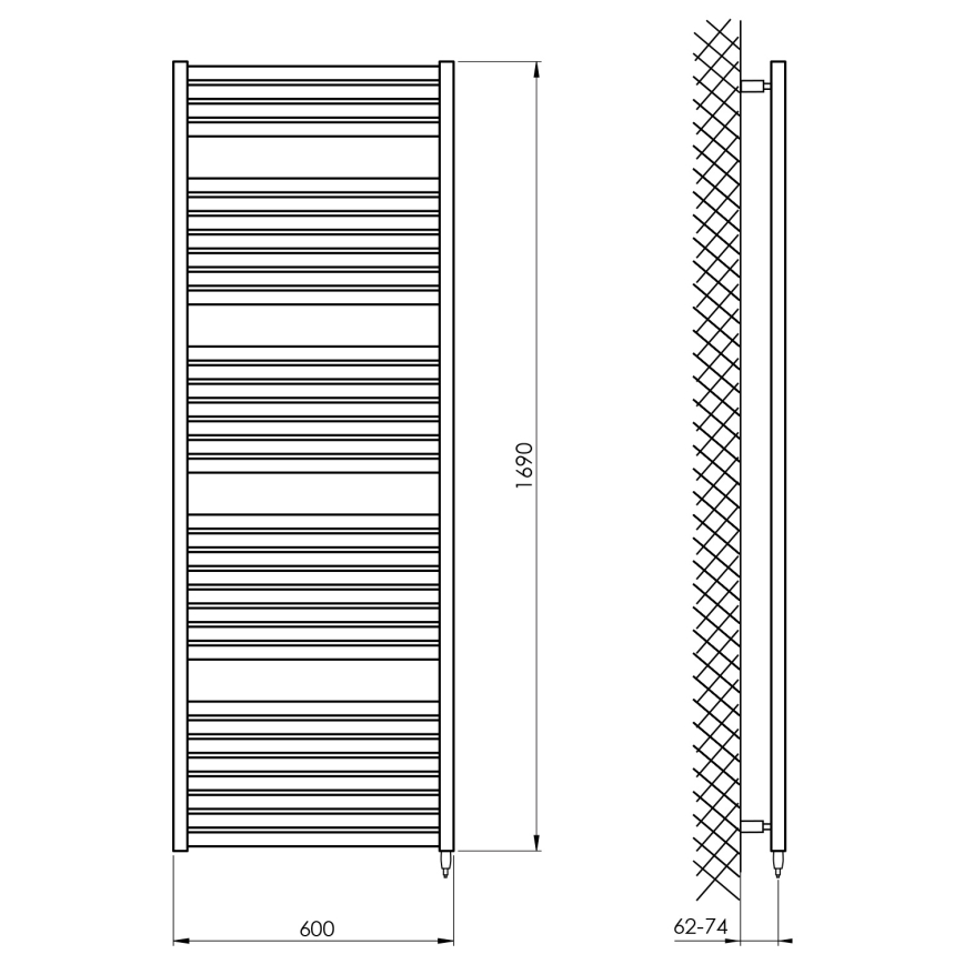 Aqualine - Elektrisk badeværelsesradiator TONDI-E 800W 169x60 cm hvid