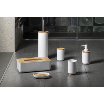 Aqualine - Fritstående toiletbørste hvid/bambus