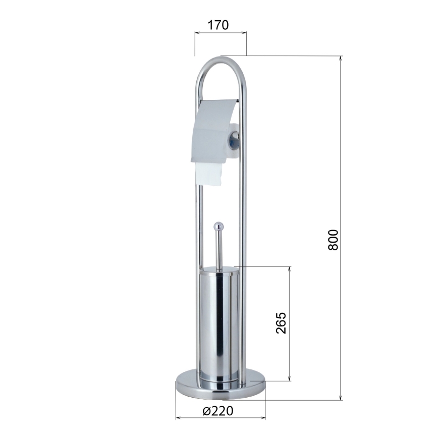 Aqualine - Fritstående WC-børste med toiletpapirholder SAMBA 80x22 cm poleret krom