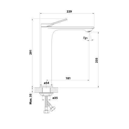 Aqualine - Håndvaskarmatur BOLERO 29 cm, poleret krom