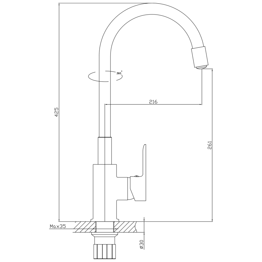 Aqualine - Hane m. fleksibel arm LORE mat sort