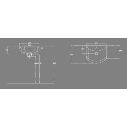 Aqualine - Nedfældet håndvask ZERO 45,5x40 cm keramik/hvid
