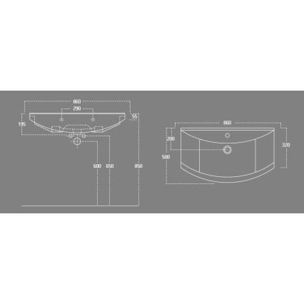 Aqualine - Nedfældet håndvask ZERO 86x50 cm keramik/hvid
