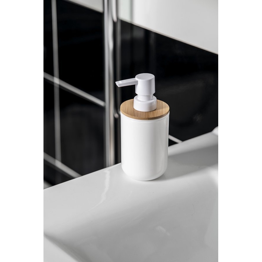 Aqualine - Sæbedispenser SNOW 350 mm hvid/bambus