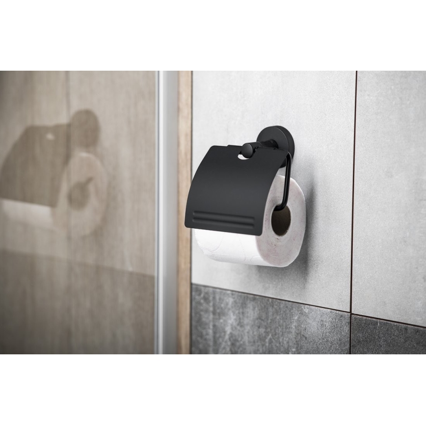 Aqualine - Toiletrulleholder med dæksel SAMBA sort