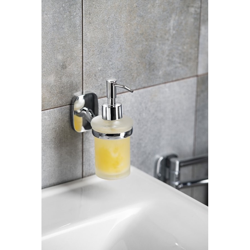 Aqualine - Væghængt sæbedispenser RUMBA 160 mm mælkehvid glas/skinnende krom