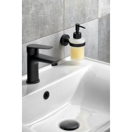 Aqualine - Væghængt sæbedispenser SAMBA 150 mat mælkehvid glas/mat sort